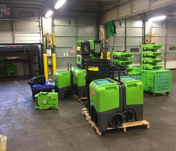 Equipment lined up in warehouse